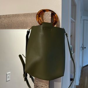 Hunter Green Faux Leather Cross Body with Tortoise Shell Handles